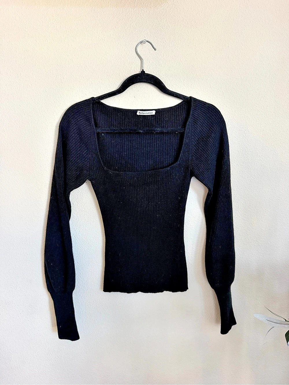 Reformation Black Long Sleeve Scoop Neck Top